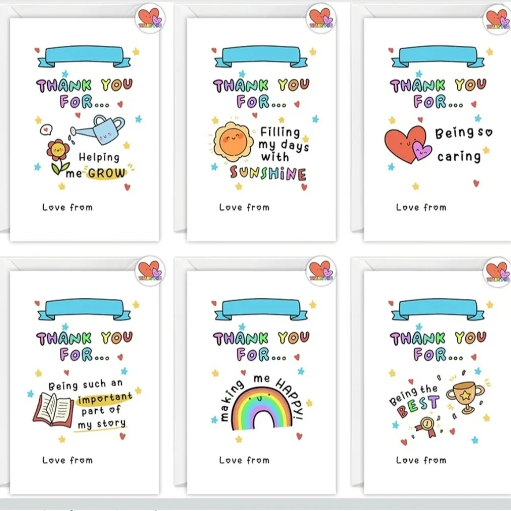 🍎 24 Pack Thank You Cards Stickers Blank Envelopes Appreciation Rainbow Heart